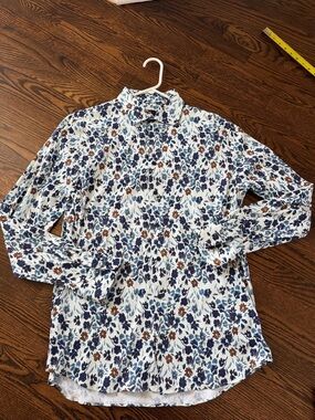 Matinique Floral Button-Up Long Sleeve Shirt - Blue & Brown Floral